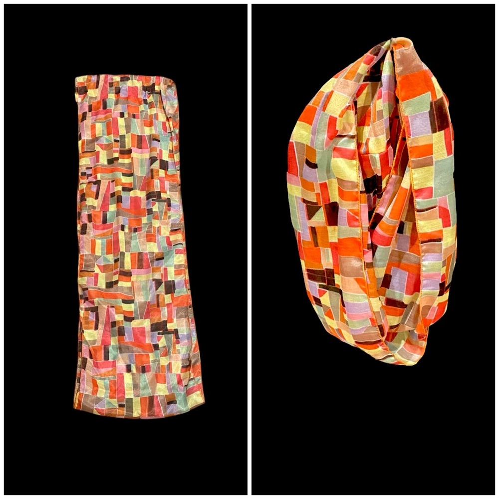Geometric Snood Scarf-Size: OS-Color: Orange/Brown/Yellow!!